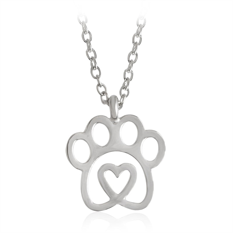 Gold Silver 2 Color Love&Paw Pendant Necklace Animal Pet Memorial Puppy Dog Bear Cat Lover Christmas Gift