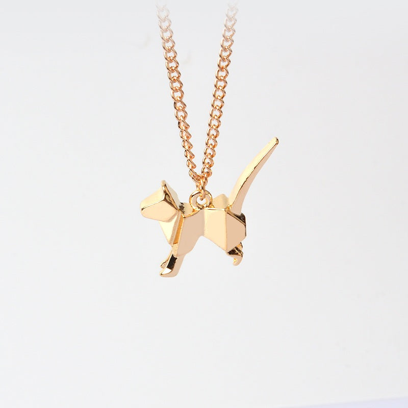 QIHE JEWELRY Gold Silver Tone Alloy Origami Dog Necklace Tiny Chain Necklace Long Chain Necklace  Dog Pendant Pet Memorial