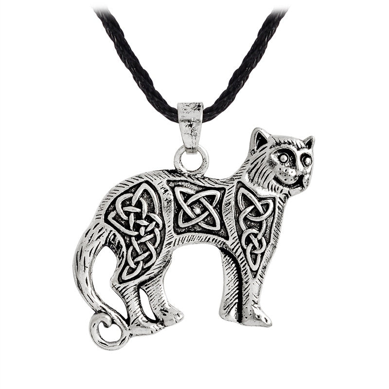 QIHE JEWELRY Viking necklace Ancient silver bronze cat pendant necklace Slavic viking amulet Nordic talisman jewelry.