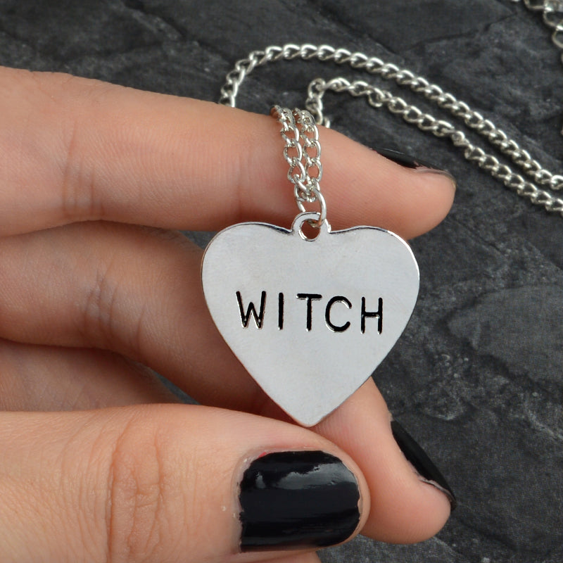 Witch necklace Heart Engraved Gothic Witchcraft Wiccan Halloween Goth jewelry Women Necklace Gift for witches