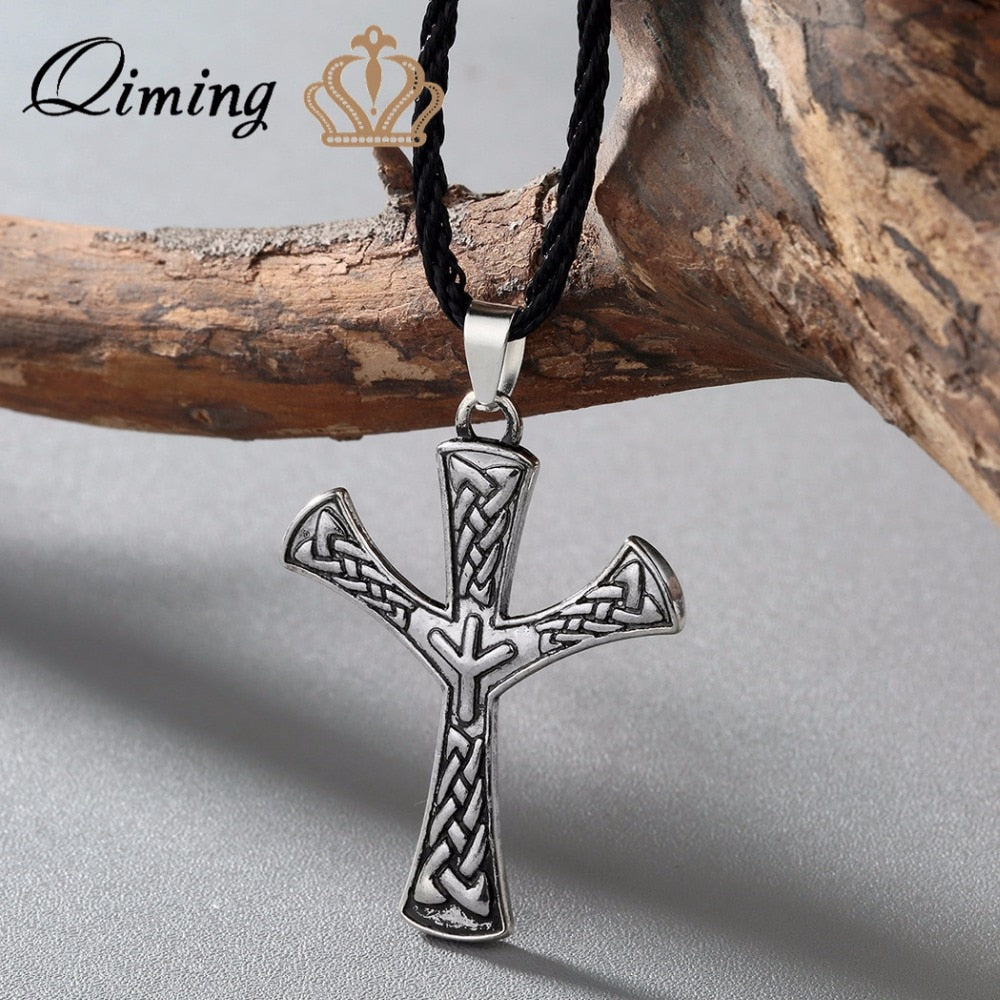 QIMING Algiz Rune Pendant Elhaz Amulet Nordic Viking jewelry Scandinavia Norse Pagan Protection talisman Celtic Jewelry