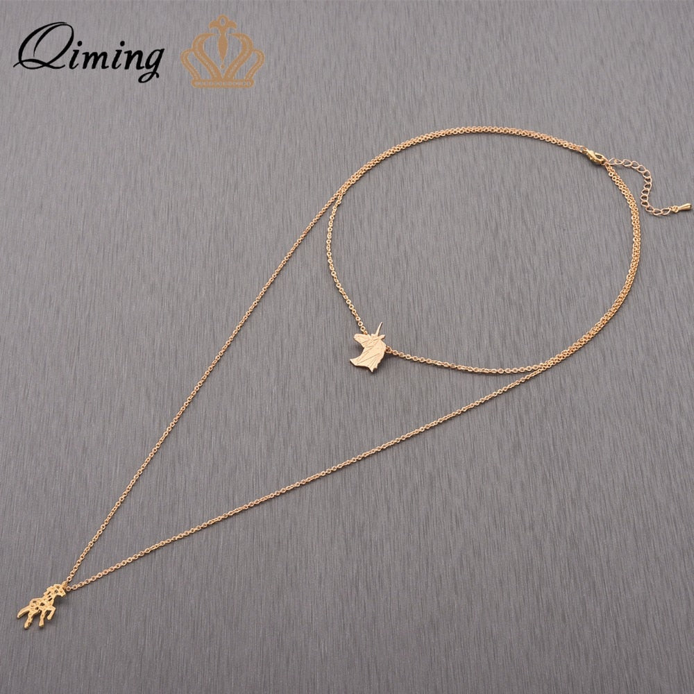 Animal Horse Unicorn Necklace Multi Layer Jewelry Simple Design Fashion Chains Choker Necklace Birthd Gift