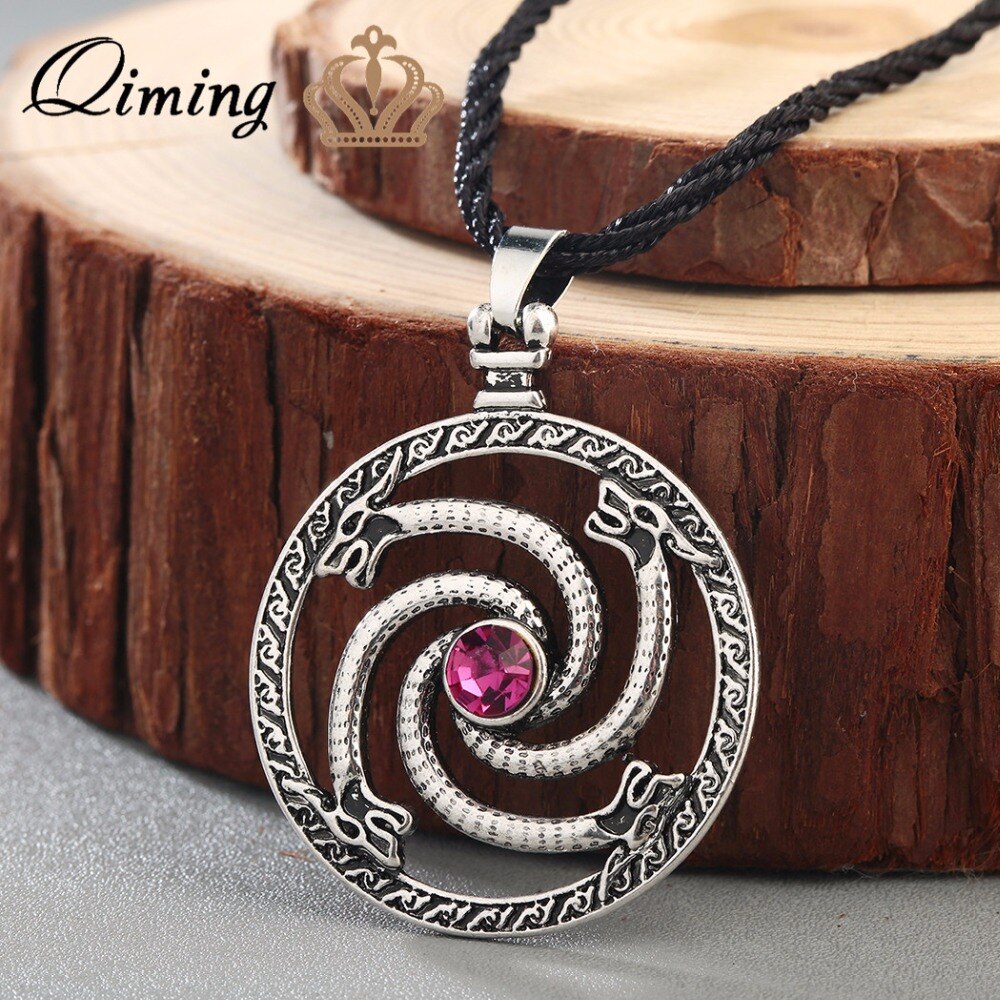QIMING Antique Crystal Valknut Viking Necklace Slavic Wolfs With Red Stone Talisman Knot Celtic Pendant Necklace Women