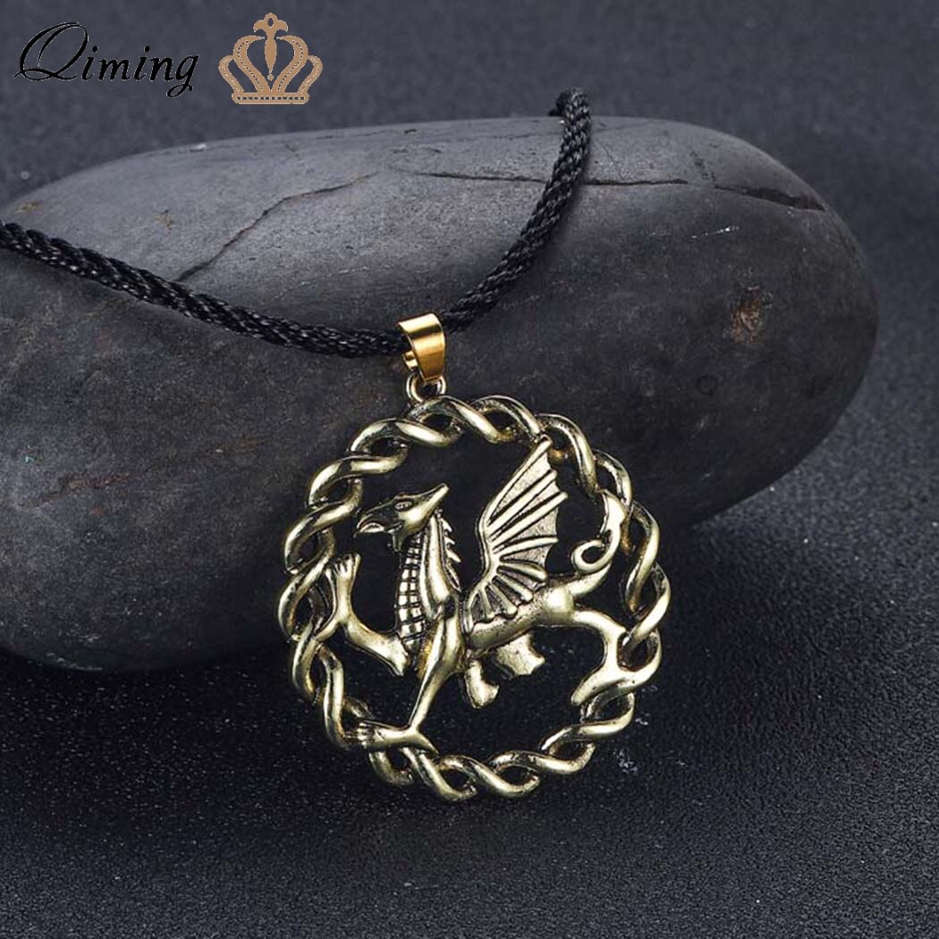 QIMING Border Pewter Heraldic Cryptid Creature Pendant Necklace For Women Men Jewelry Viking Amulet Necklaces
