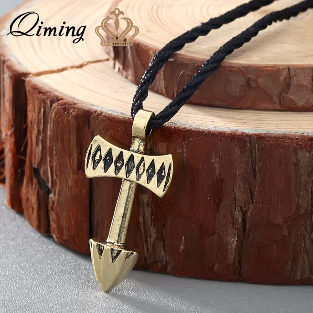 QIMING Mjolnir Vintage Statement Necklace Women Axe of Peru Thor's Hammer Mjollnir Viking Scandinavian Pendant Men Jewelry