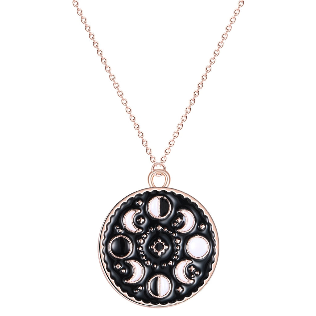 QIMING Moon Phase Black Necklace For Women Glow In The Dark Glowing Luminous Enamel Vintage Crescent Pendant Necklaces