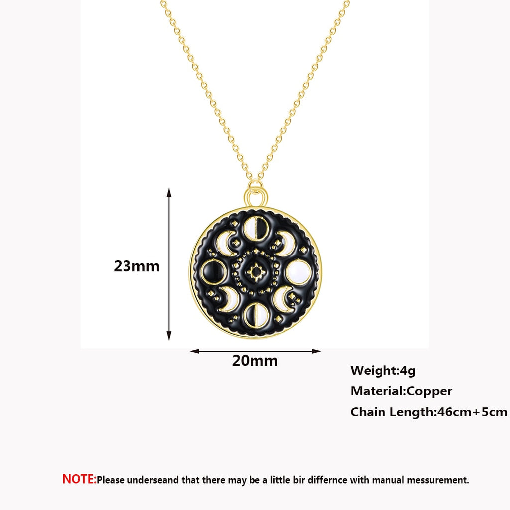 QIMING Moon Phase Black Necklace For Women Glow In The Dark Glowing Luminous Enamel Vintage Crescent Pendant Necklaces