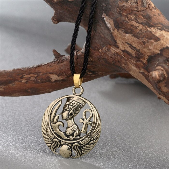 QIMING Boho Necklaces For Women Egyptian Queen Egypt Nefertiti Pharaoh Ankh Scarab Pendant Vintage Charm Necklace