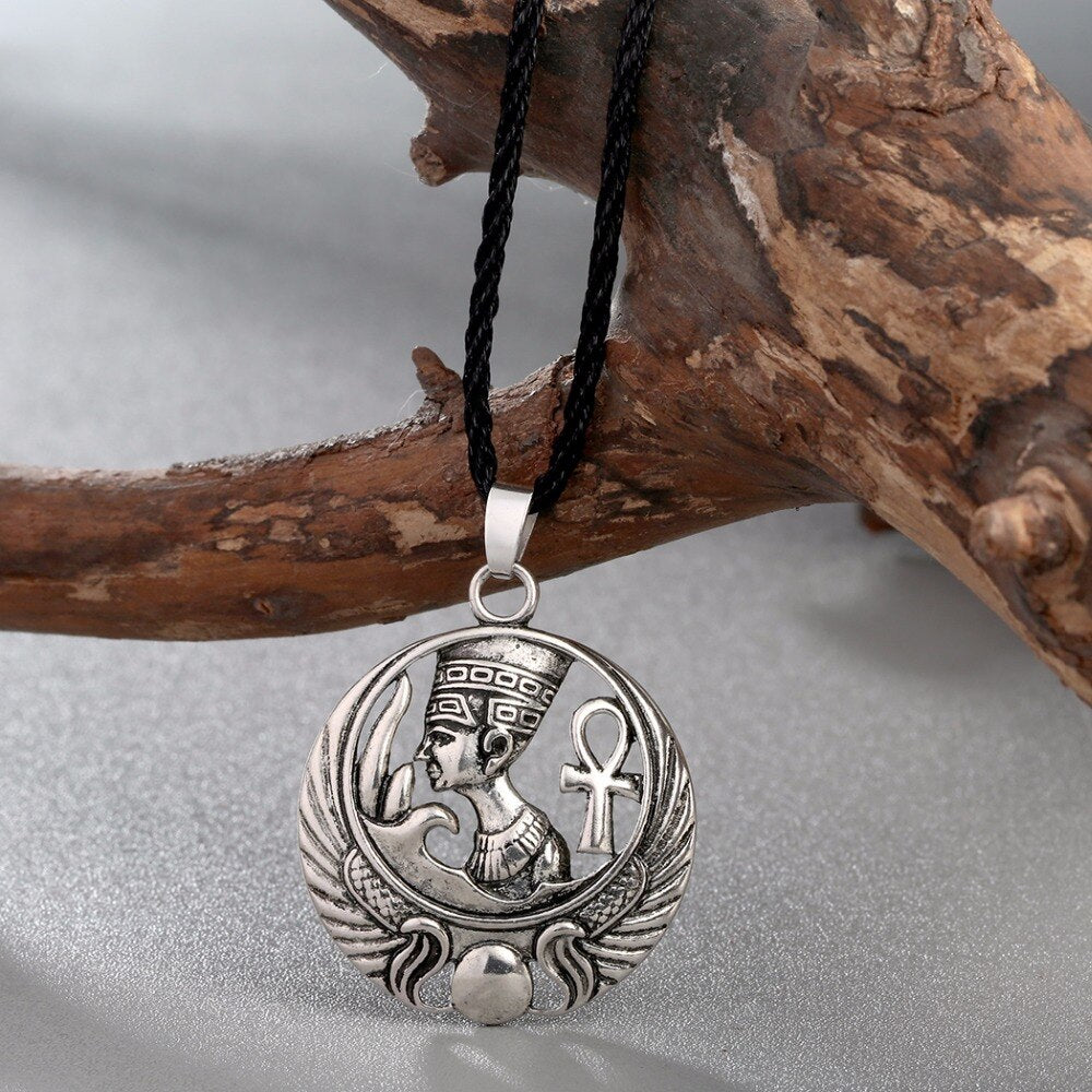 QIMING Boho Necklaces For Women Egyptian Queen Egypt Nefertiti Pharaoh Ankh Scarab Pendant Vintage Charm Necklace