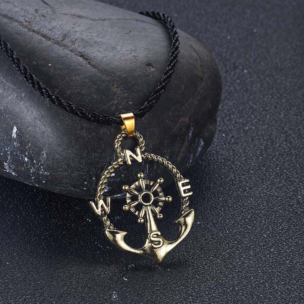 QIMING North Anchor Compass Boat Pendant Necklace For Women Men Viking Slavic Jewelry Male Necklace Choker