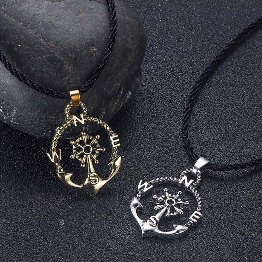 QIMING North Anchor Compass Boat Pendant Necklace For Women Men Viking Slavic Jewelry Male Necklace Choker