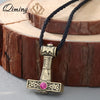 QIMING Pink Zircon Crystal Axe Necklace Women Svarog Hammer Pendant Slavic Charm Perun Odin Zeus Men Jewelry Accessories
