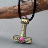 QIMING Pink Zircon Crystal Axe Necklace Women Svarog Hammer Pendant Slavic Charm Perun Odin Zeus Men Jewelry Accessories