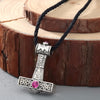 QIMING Pink Zircon Crystal Axe Necklace Women Svarog Hammer Pendant Slavic Charm Perun Odin Zeus Men Jewelry Accessories