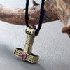 QIMING Pink Zircon Crystal Axe Necklace Women Svarog Hammer Pendant Slavic Charm Perun Odin Zeus Men Jewelry Accessories