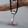QIMING Pink Zircon Crystal Axe Necklace Women Svarog Hammer Pendant Slavic Charm Perun Odin Zeus Men Jewelry Accessories