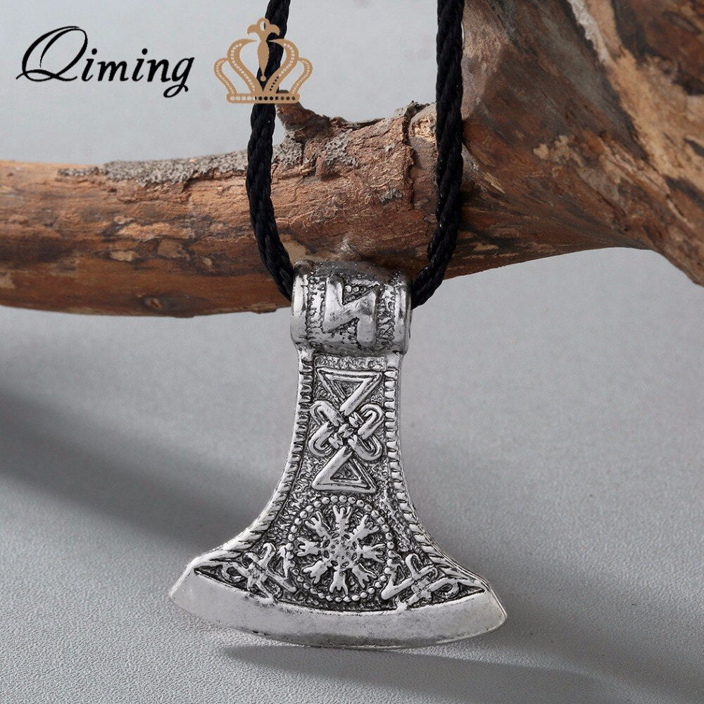 QIMING Punk Style Men Slavic Perun axe Antique Amulet Kolovrat Symbol Pagan Jewelry Amulets and Talismans Pendants
