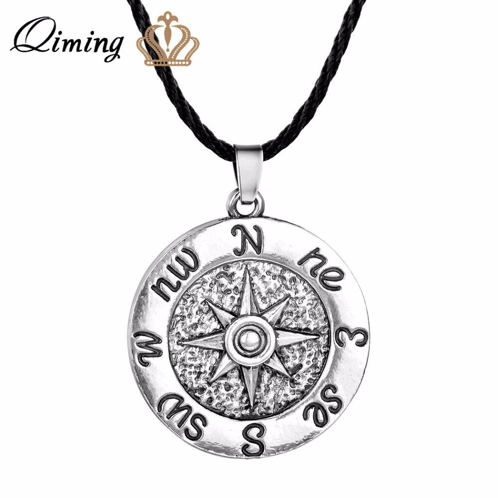 QIMING Sailor's Wind Rose Pendant Necklace Men Sailor Viking Jewelry Compass Necklace Seaman Pendant Gift Women Mariner