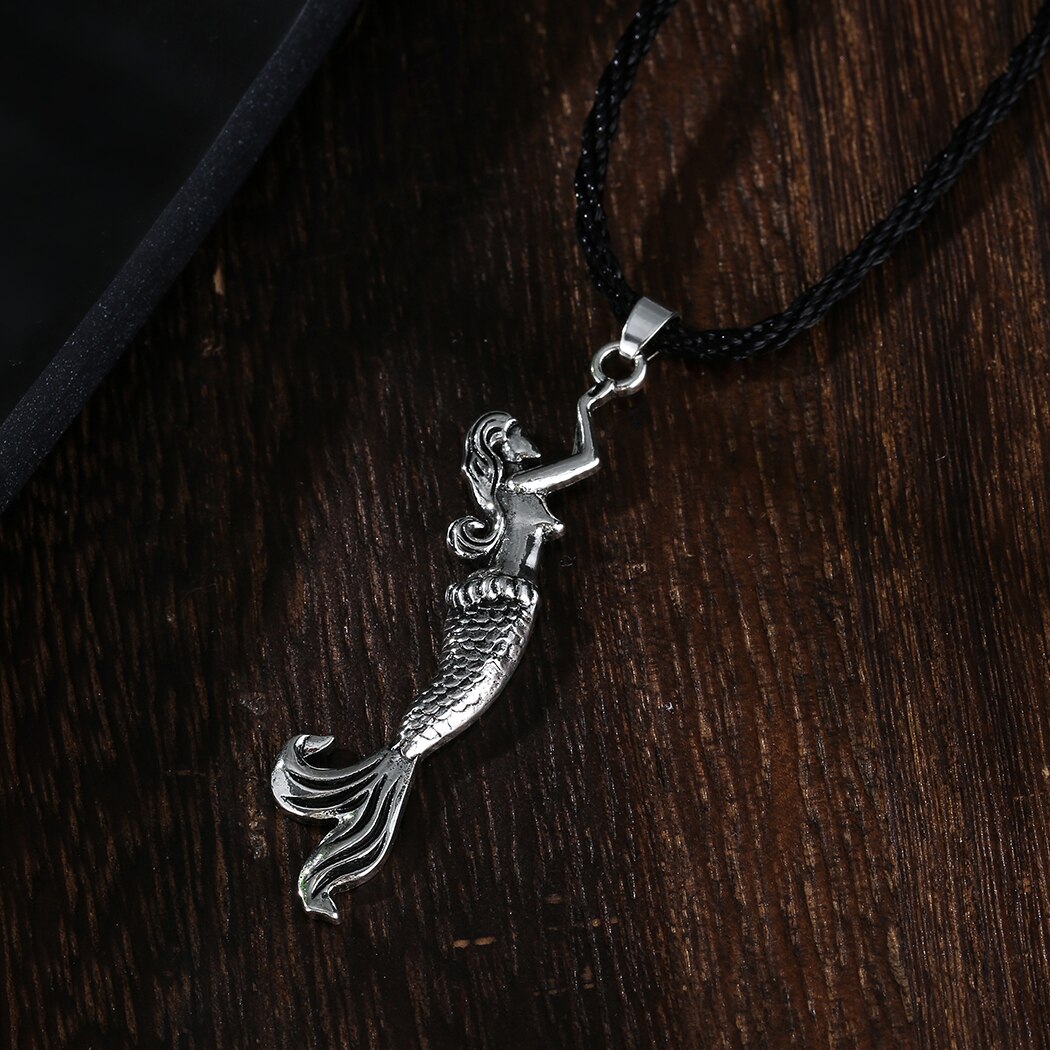 QIMING Silver Mermaid Pendant Necklace For Women Siren Seaman Jewelry Amulet Ocean Sea Jewely Vintage Necklace