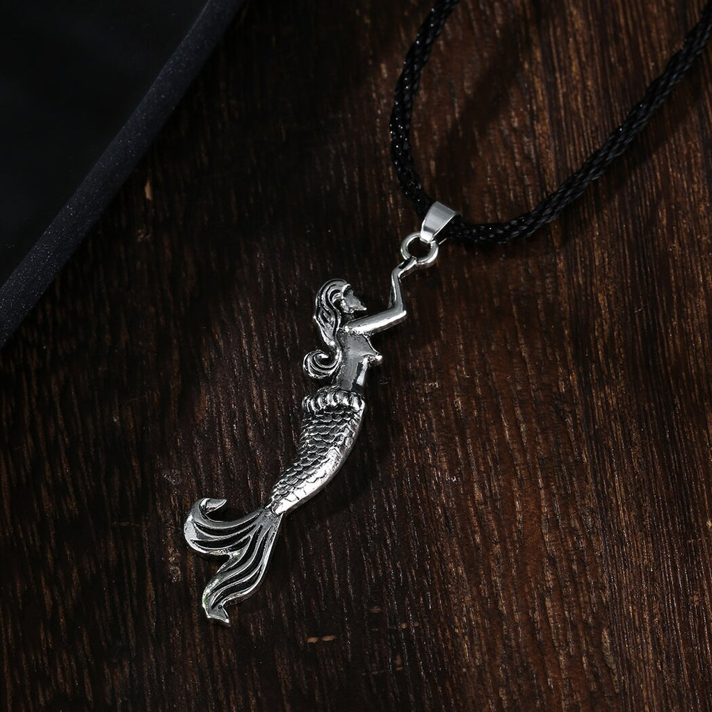 QIMING Silver Mermaid Pendant Necklace For Women Siren Seaman Jewelry Amulet Ocean Sea Jewely Vintage Necklace