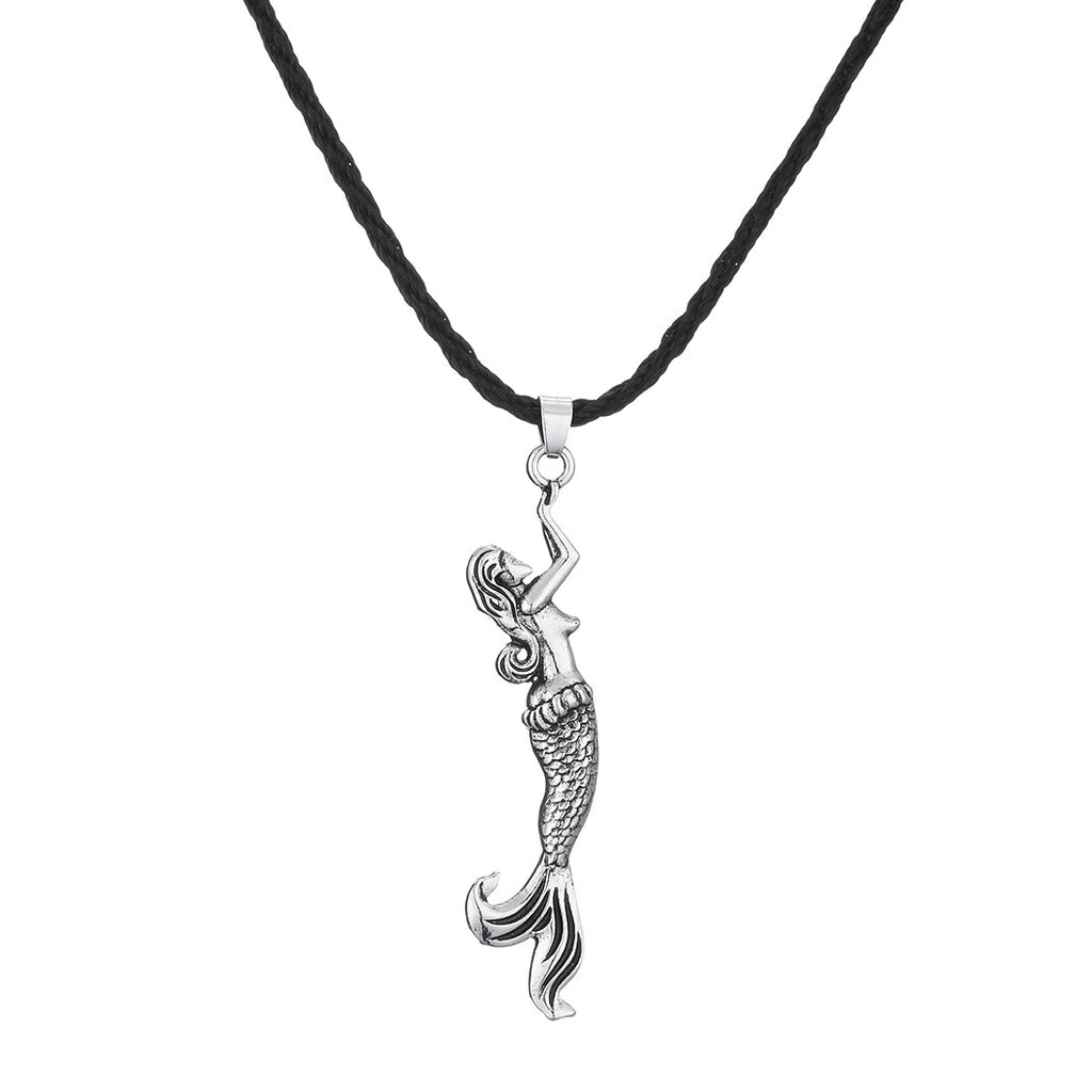 QIMING Silver Mermaid Pendant Necklace For Women Siren Seaman Jewelry Amulet Ocean Sea Jewely Vintage Necklace