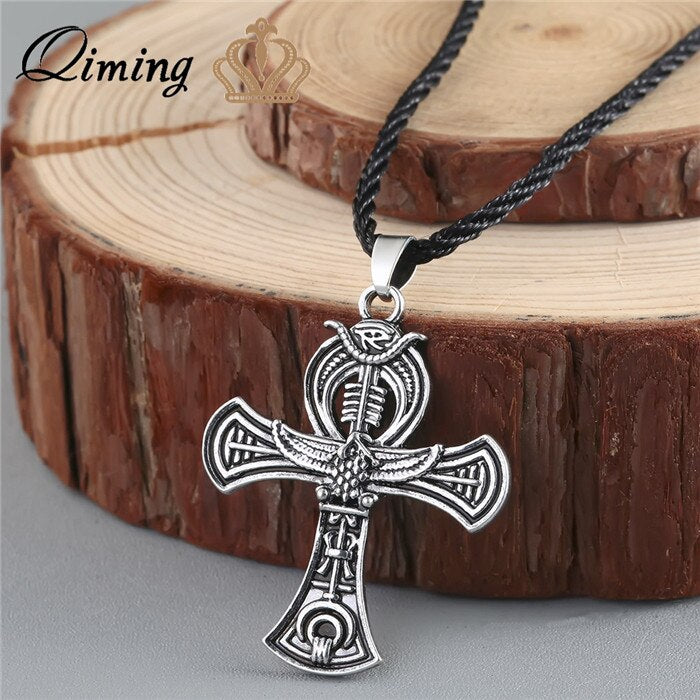 QIMING VAnkh Necklace Egyptian Cross Life pendant Ankh Necklace Women Charm Pendant Power of Life Viking jewelry