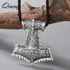 QIMING Vikings Raven Thor's Hammer Amulet Necklace Pendant Necklace Women Men Original Animal Viking Jewelry Collier