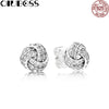 100% Sterling silver 290696CZ SPARKLING LOVE KNOT EARRING Original Women wedding Fashion Jewelry