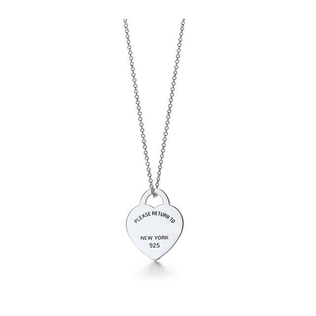 TIFF 925 Silver Fashion Heart Pendant Necklace Multi Color Selection Ladies Elegant Gift