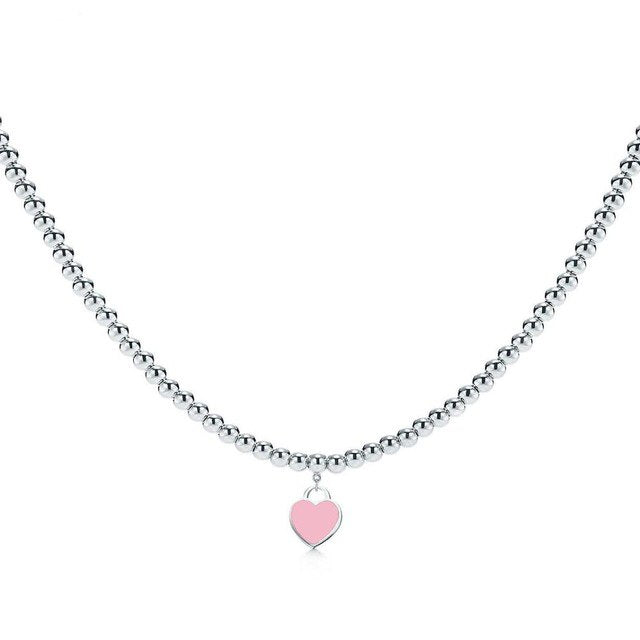 TIFF 925 Silver Fashion Heart Pendant Necklace Multi Color Selection Ladies Elegant Gift