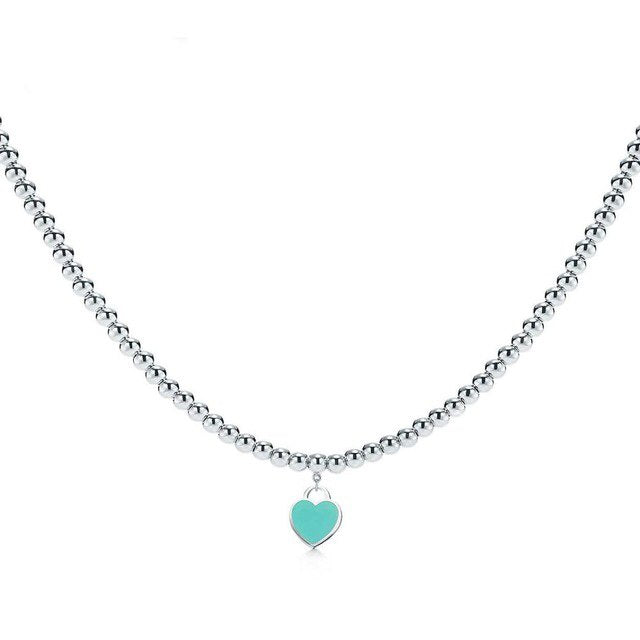 TIFF 925 Silver Fashion Heart Pendant Necklace Multi Color Selection Ladies Elegant Gift