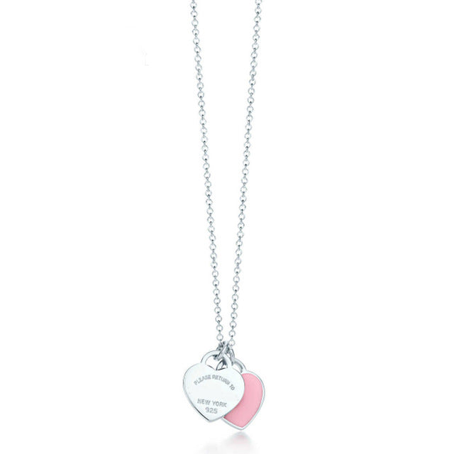 TIFF 925 Silver Fashion Heart Pendant Necklace Multi Color Selection Ladies Elegant Gift