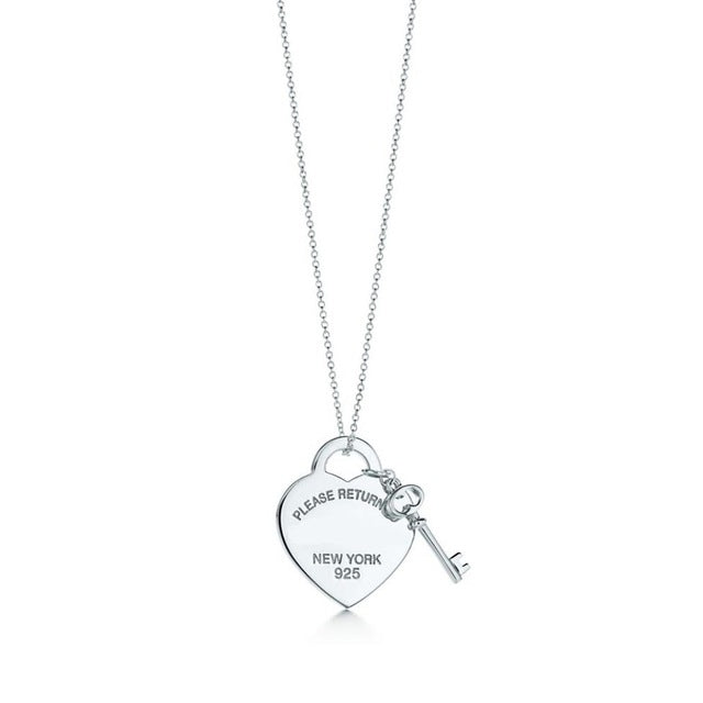 TIFF 925 Silver Fashion Heart Pendant Necklace Multi Color Selection Ladies Elegant Gift