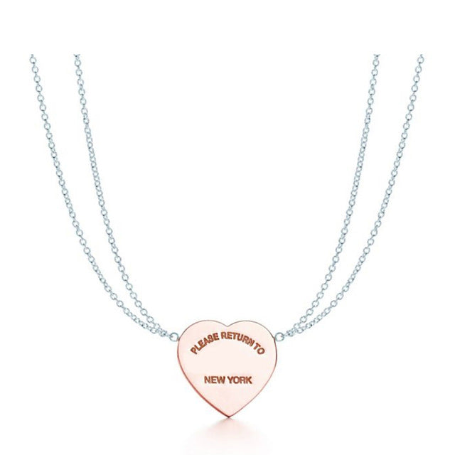 TIFF 925 Silver Fashion Heart Pendant Necklace Multi Color Selection Ladies Elegant Gift