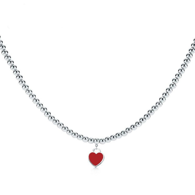 TIFF 925 Silver Fashion Heart Pendant Necklace Multi Color Selection Ladies Elegant Gift
