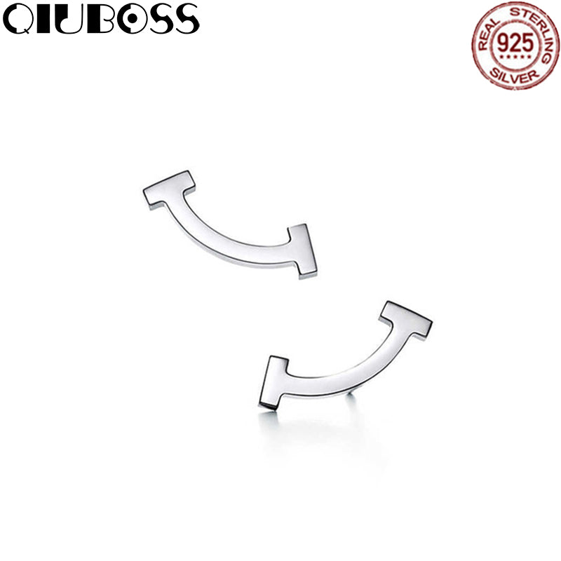 TIFF 925 Sterling Silver Jewelry Fashion Smooth Smile Earrings Fashion Ladies Elegant Smiley Earrings DIY Gift