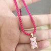 QMHJE Enamel Bear Pendant Charm Necklace for Women Choker Painting Link Chain Candy Colors Yellow Neon Green Rose Black Trendy