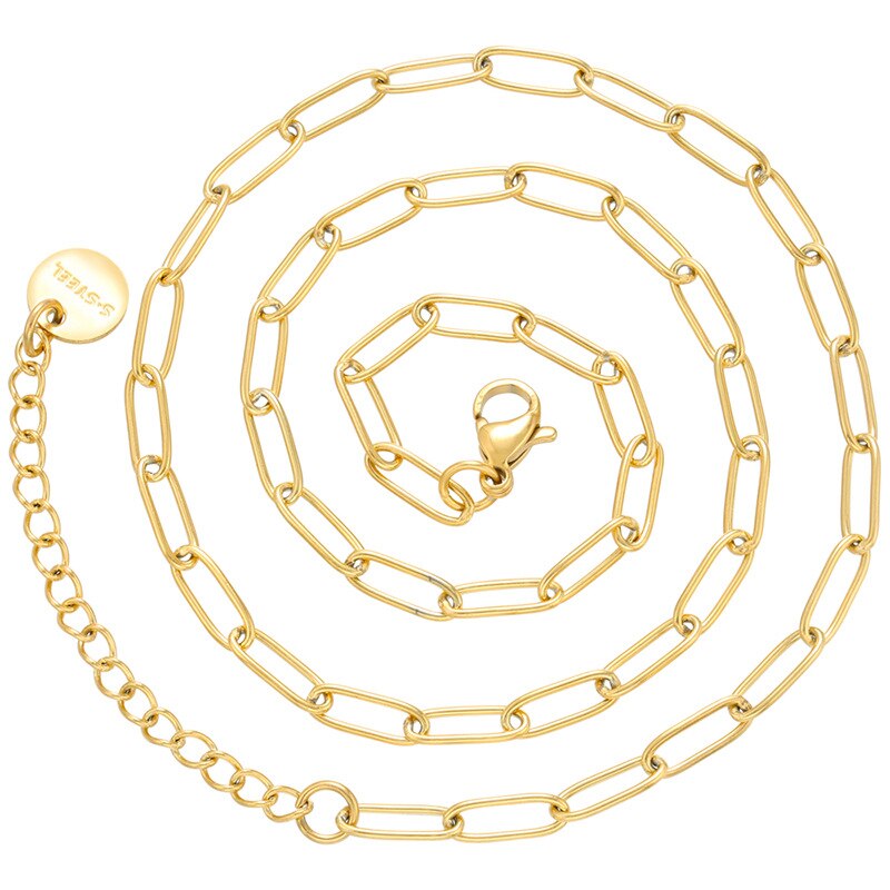 QMHJE Thick 3.3mm Gold Silver Color DIY Necklace Chain Basic  Stainless Steel Women Men Choker Link Jewelry  Accessory Geometric