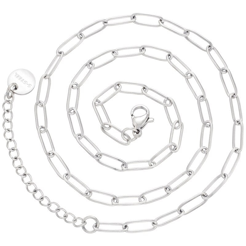 QMHJE Thick 3.3mm Gold Silver Color DIY Necklace Chain Basic  Stainless Steel Women Men Choker Link Jewelry  Accessory Geometric