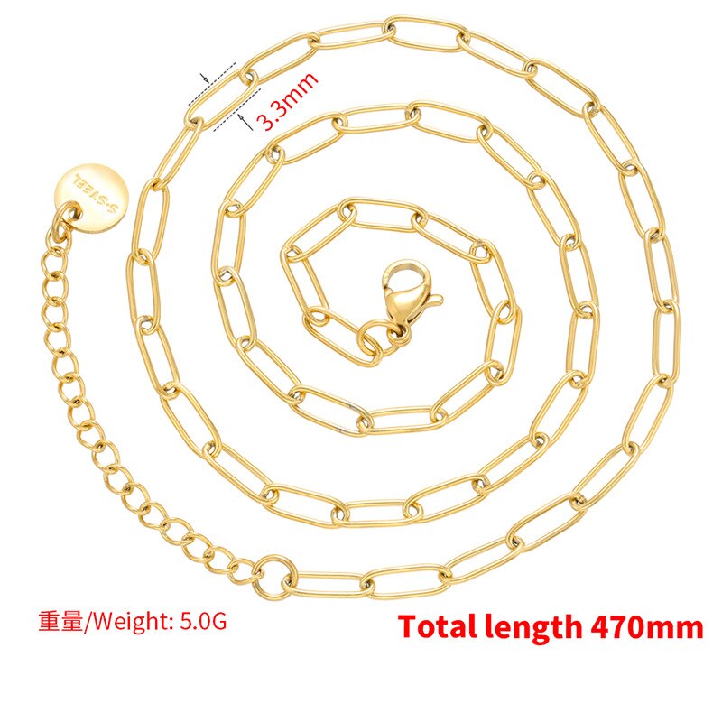 QMHJE Thick 3.3mm Gold Silver Color DIY Necklace Chain Basic  Stainless Steel Women Men Choker Link Jewelry  Accessory Geometric