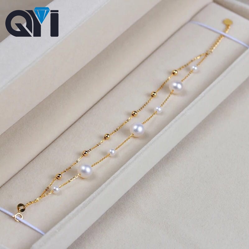 18K Yellow Gold Natural Cultured Pearl Bracelet Wholesale Real Pearl Gold Bracelet Women Party Jewelry Customizab