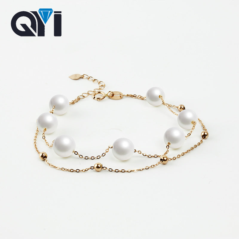 18k gold Chain bracelets strand natural fresh water pearls White beads for women girls Mom lover length 16-18cm can adjustab