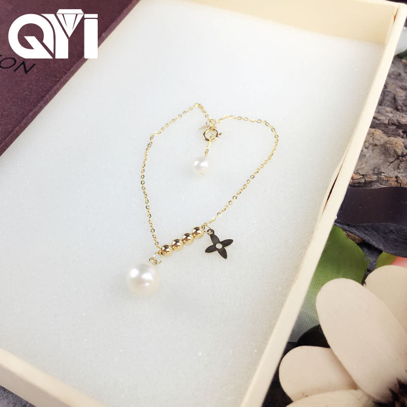 Bracelet For Women 18K Yellow Gold Pearl Bracelet Natural Pearl Beads Bracelet Gift Engagement Anniversary Love