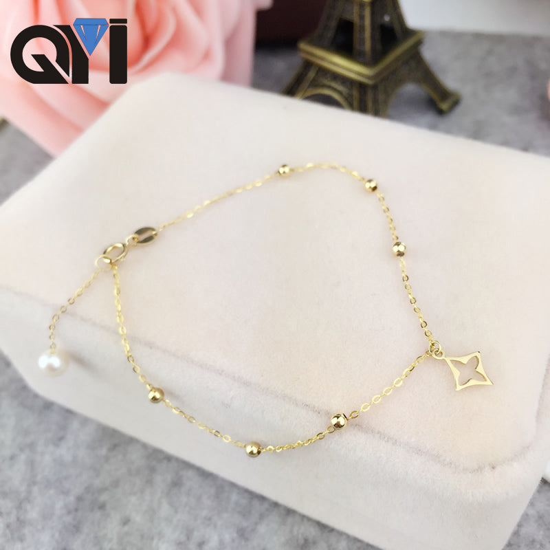Bracelet For Women Natural Cultured Pearl Chain Pure AU750 18K Yellow Gold Bracelet Jewelry High Quality Pearl
