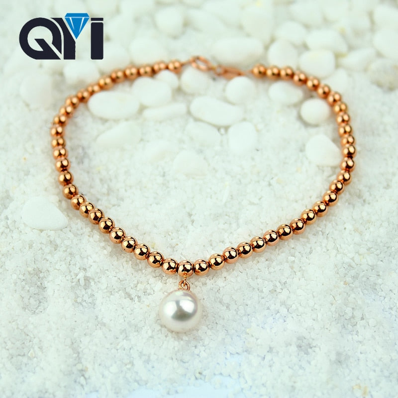 Jewelry Wedding Engagement Bracelet 18K Yellow Gold Natural Cultured Pearl Chain Bracelet Bead Bracelet