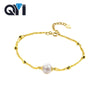 Natural Cultured Pearl Chain Pure AU750 18K Yellow Gold Bracelet Jewelry High Quality Pearl for Lady Wedding