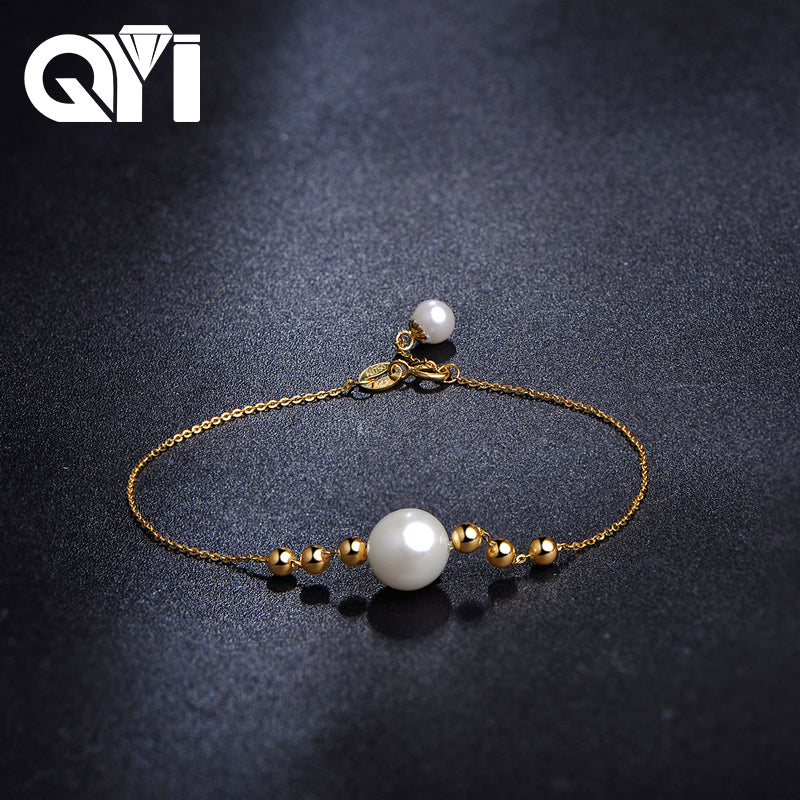 Natural Cultured Pearl Perfect Round 18K Yellow Gold Bracelet for Women Beads Brace lace Wedding Jewelry