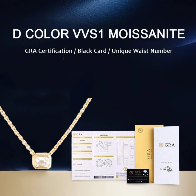 QYZB 925 Silver 18k Gold Plated Square Pendant D Color  Moissanite Necklace Jewelry for Women Wedding Party Fine Jewelry