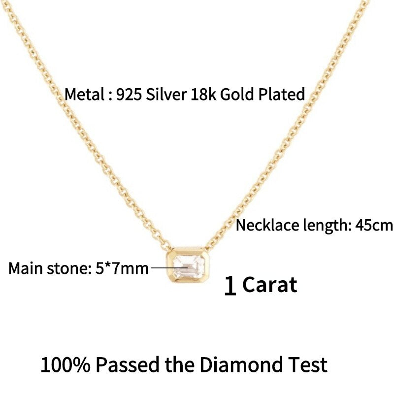 QYZB 925 Silver 18k Gold Plated Square Pendant D Color  Moissanite Necklace Jewelry for Women Wedding Party Fine Jewelry