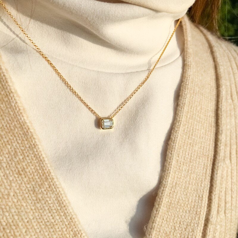 QYZB 925 Silver 18k Gold Plated Square Pendant D Color  Moissanite Necklace Jewelry for Women Wedding Party Fine Jewelry